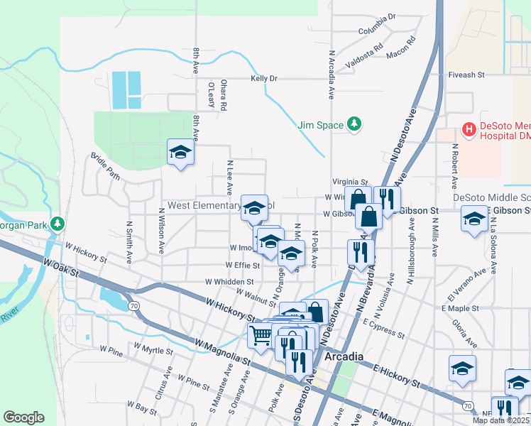 map of restaurants, bars, coffee shops, grocery stores, and more near 494 Manatee Avenue in Arcadia