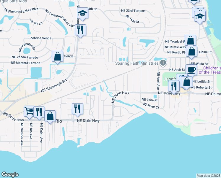 map of restaurants, bars, coffee shops, grocery stores, and more near 1617 Northeast Nautical Place in Jensen Beach