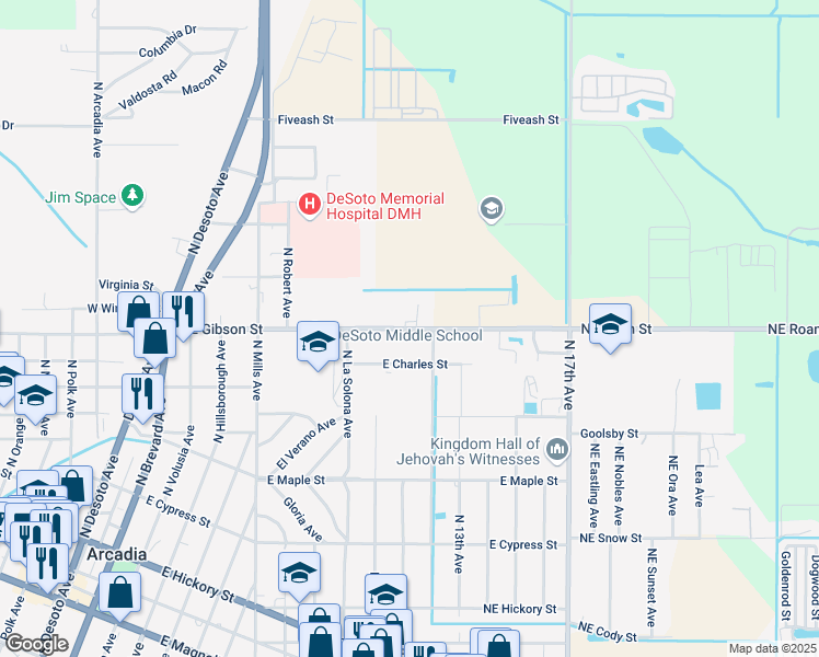 map of restaurants, bars, coffee shops, grocery stores, and more near 1710 East Gibson Street in Arcadia