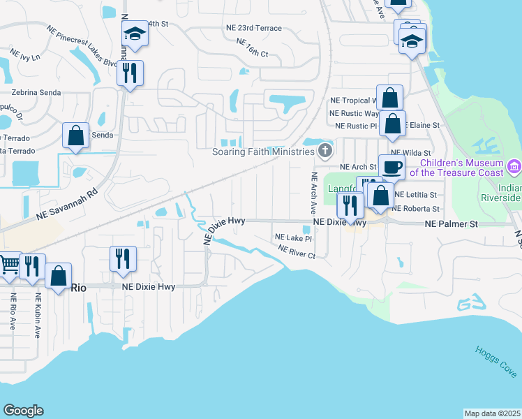 map of restaurants, bars, coffee shops, grocery stores, and more near 1845 Northeast Dixie Highway in Jensen Beach