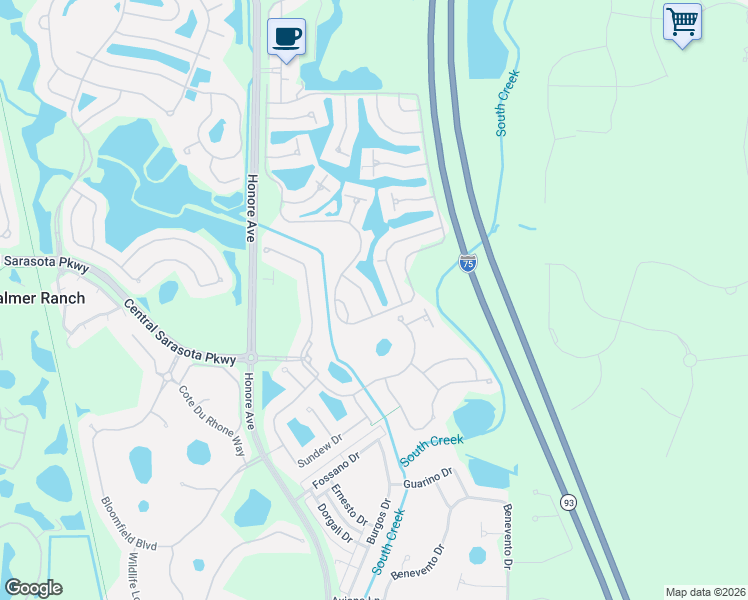 map of restaurants, bars, coffee shops, grocery stores, and more near 8876 Etera Drive in Sarasota