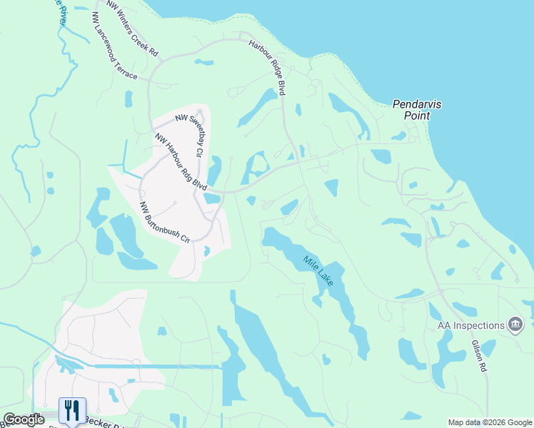 map of restaurants, bars, coffee shops, grocery stores, and more near 2117 Northwest Greenbriar Lane in Palm City