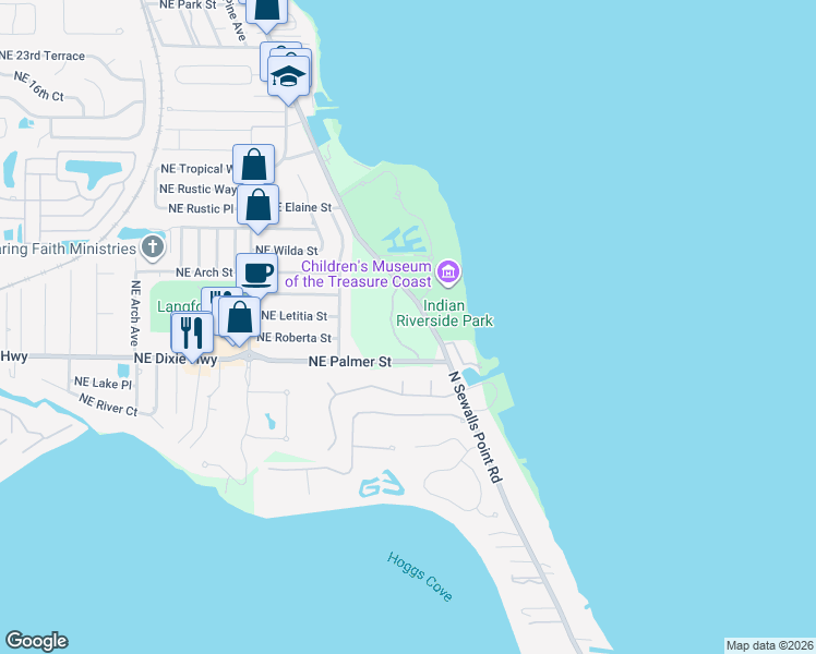 map of restaurants, bars, coffee shops, grocery stores, and more near 1700 Northeast Indian River Drive in Jensen Beach