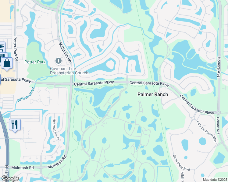 map of restaurants, bars, coffee shops, grocery stores, and more near 8680 Woodbriar Drive in Sarasota
