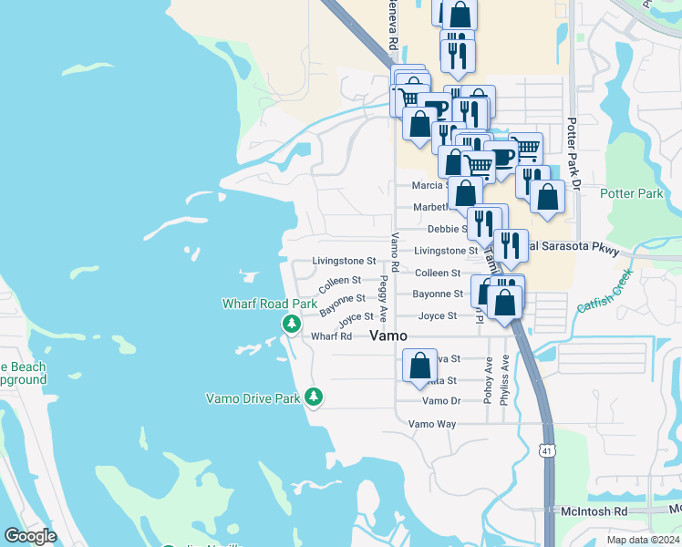 map of restaurants, bars, coffee shops, grocery stores, and more near 1700 Livingstone Street in Sarasota