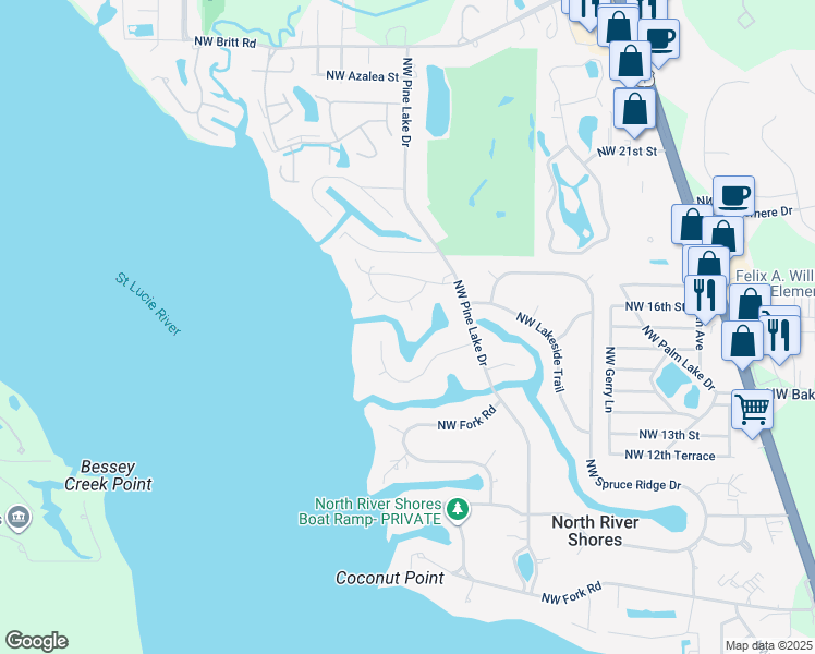 map of restaurants, bars, coffee shops, grocery stores, and more near 1616 Northwest Bay Tree Circle in Stuart
