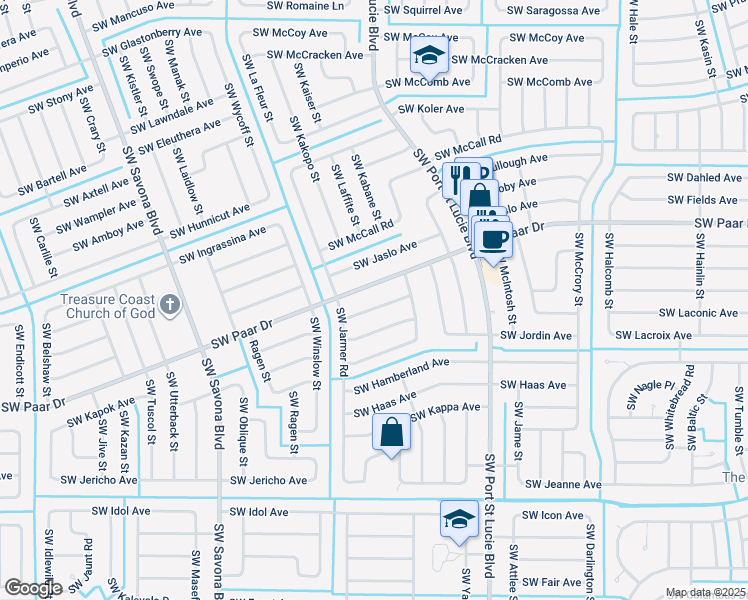 map of restaurants, bars, coffee shops, grocery stores, and more near 972 Southwest Paar Drive in Port St. Lucie