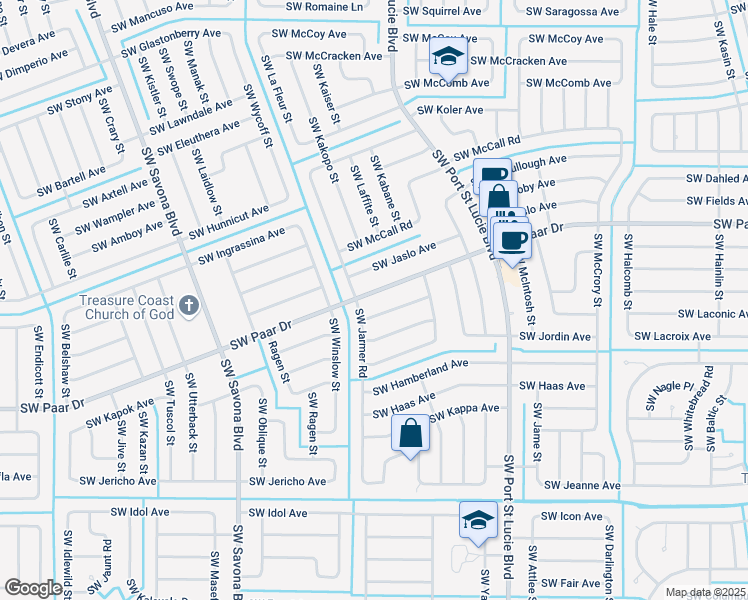 map of restaurants, bars, coffee shops, grocery stores, and more near 972 Southwest Paar Drive in Port St. Lucie