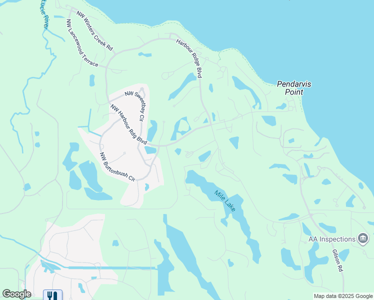 map of restaurants, bars, coffee shops, grocery stores, and more near 2116 Northwest Greenbriar Lane in Palm City
