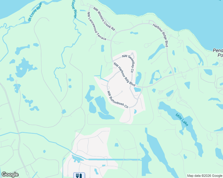 map of restaurants, bars, coffee shops, grocery stores, and more near 1524 Northwest Buttonbush Circle in Palm City