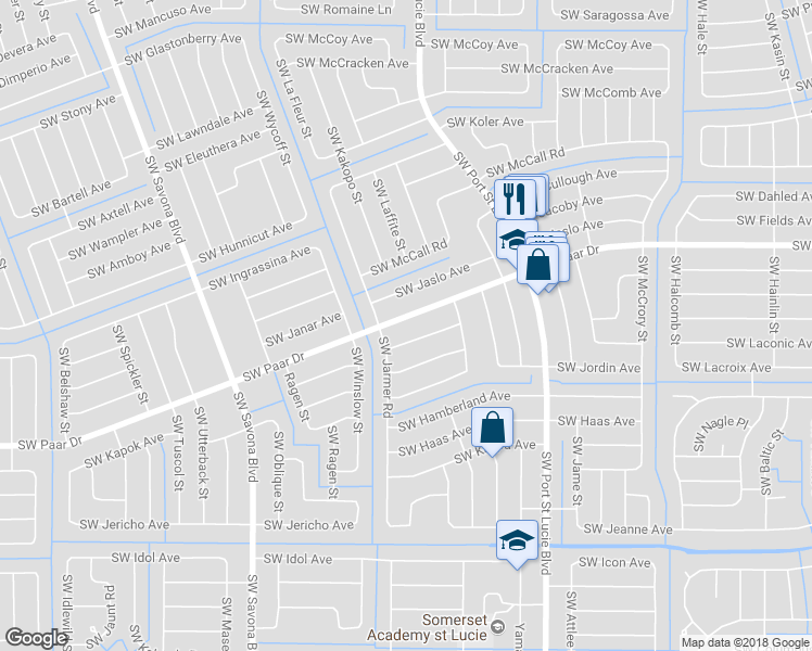 map of restaurants, bars, coffee shops, grocery stores, and more near 972 Southwest Paar Drive in Port St. Lucie