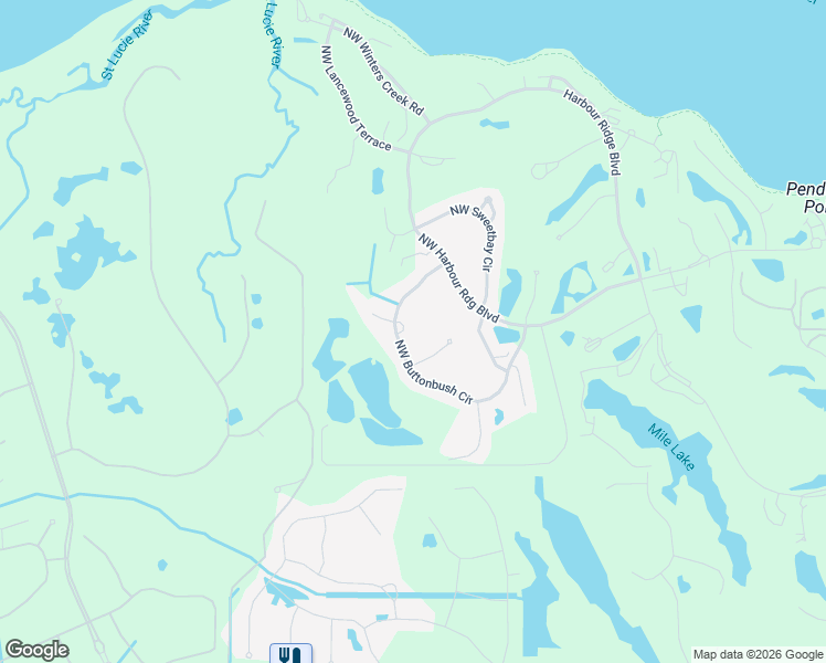 map of restaurants, bars, coffee shops, grocery stores, and more near 1524 Northwest Buttonbush Circle in Palm City