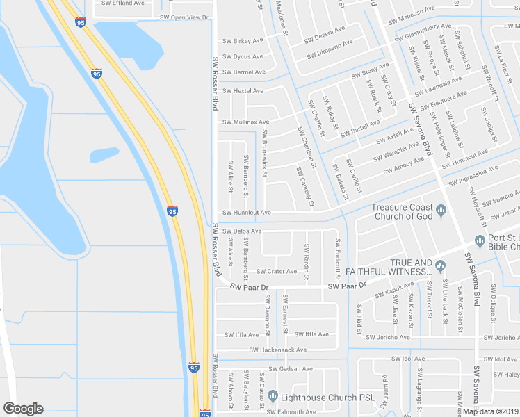map of restaurants, bars, coffee shops, grocery stores, and more near 1595 Southwest Hunnicut Avenue in Port St. Lucie