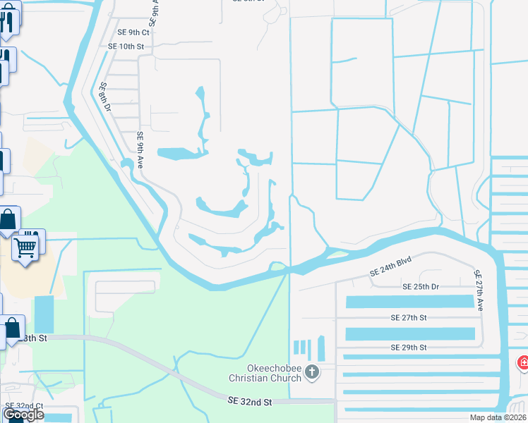map of restaurants, bars, coffee shops, grocery stores, and more near 1415 Southeast 21st Street in Okeechobee