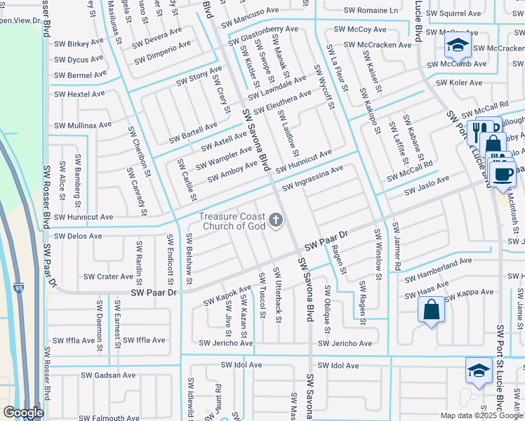 map of restaurants, bars, coffee shops, grocery stores, and more near 4117 Southwest Utterback Street in Port St. Lucie
