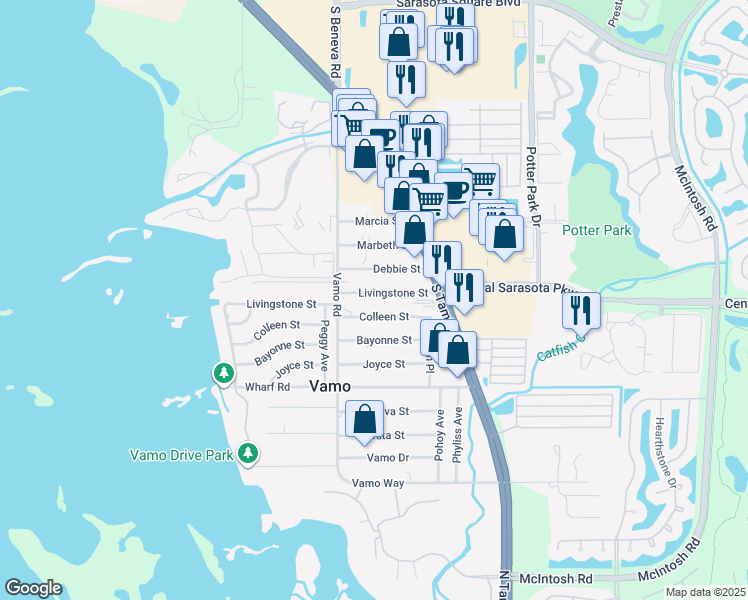 map of restaurants, bars, coffee shops, grocery stores, and more near 1863 Colleen Street in Sarasota