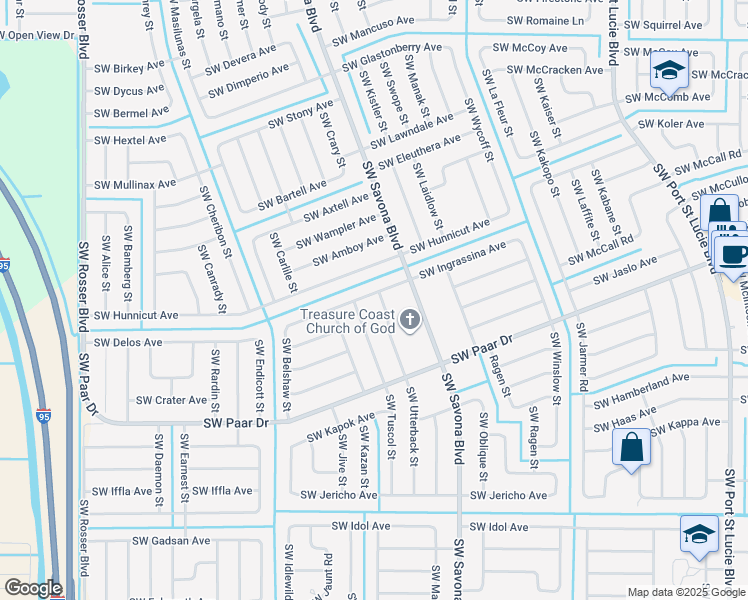 map of restaurants, bars, coffee shops, grocery stores, and more near 4117 Southwest Utterback Street in Port St. Lucie
