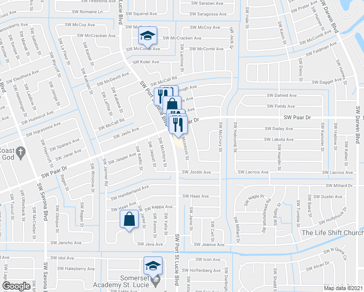 map of restaurants, bars, coffee shops, grocery stores, and more near 4038 Southwest McIntosh Street in Port Saint Lucie