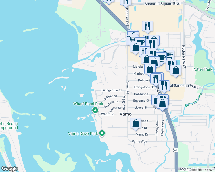 map of restaurants, bars, coffee shops, grocery stores, and more near 1700 Livingstone Street in Sarasota