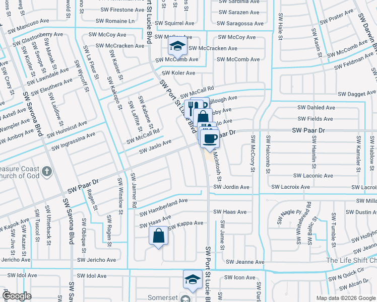 map of restaurants, bars, coffee shops, grocery stores, and more near in Port St. Lucie