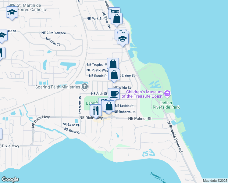map of restaurants, bars, coffee shops, grocery stores, and more near 2400 Northeast Dixie Highway in Jensen Beach