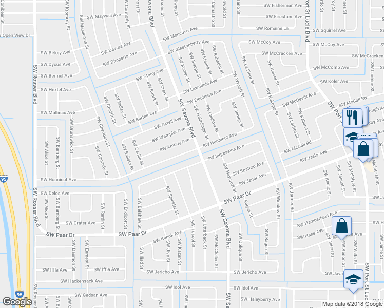 map of restaurants, bars, coffee shops, grocery stores, and more near 1214 Southwest Hunnicut Avenue in Port St. Lucie