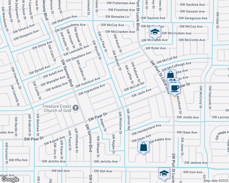 map of restaurants, bars, coffee shops, grocery stores, and more near 4031 Southwest Winslow Street in Port St. Lucie