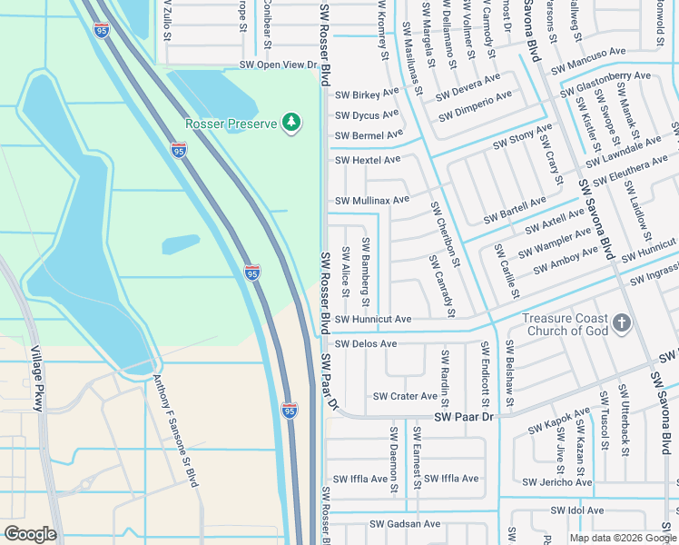 map of restaurants, bars, coffee shops, grocery stores, and more near 4012 Southwest Alice Street in Port St. Lucie