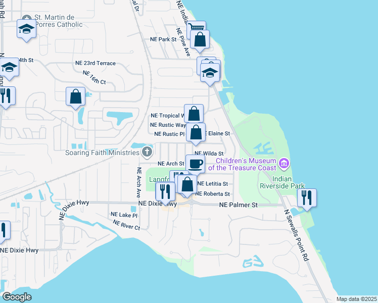 map of restaurants, bars, coffee shops, grocery stores, and more near 2400 Northeast Dixie Highway in Jensen Beach