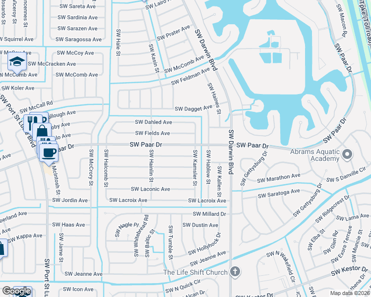 map of restaurants, bars, coffee shops, grocery stores, and more near 3942 Southwest Kamsler Street in Port St. Lucie