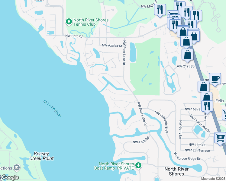 map of restaurants, bars, coffee shops, grocery stores, and more near 1927 Northwest Palmetto Terrace in Stuart