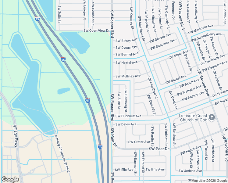 map of restaurants, bars, coffee shops, grocery stores, and more near 3961 Southwest Rosser Boulevard in Port St. Lucie