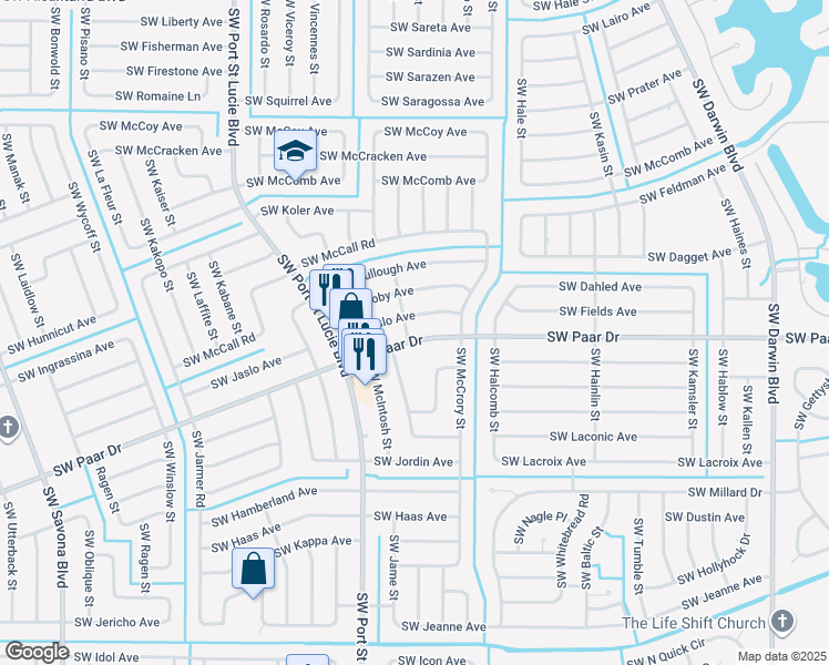 map of restaurants, bars, coffee shops, grocery stores, and more near 691 Southwest Paar Drive in Port St. Lucie