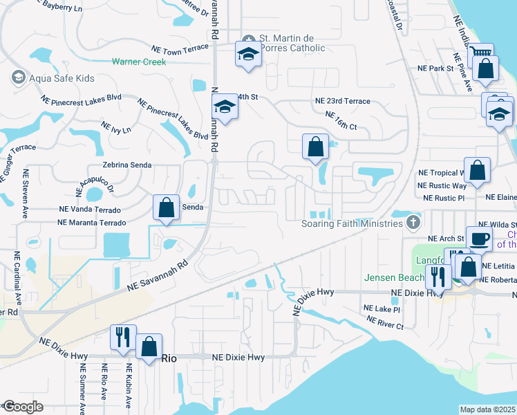 map of restaurants, bars, coffee shops, grocery stores, and more near 616 South Seas Boulevard in Jensen Beach
