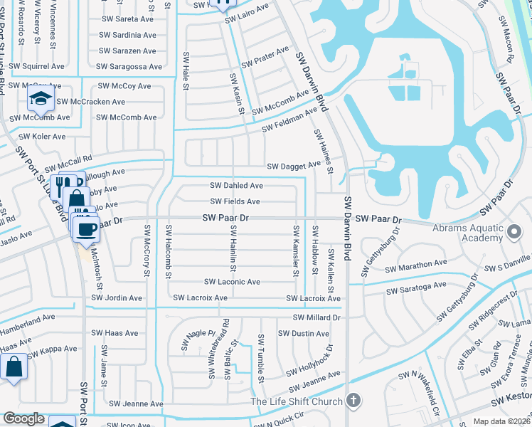 map of restaurants, bars, coffee shops, grocery stores, and more near 467 Southwest Paar Drive in Port St. Lucie