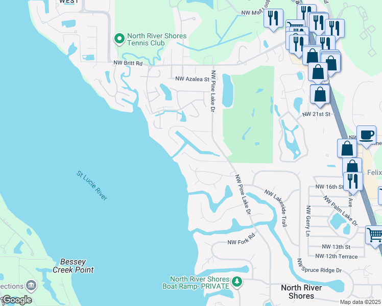 map of restaurants, bars, coffee shops, grocery stores, and more near 1927 Northwest Palmetto Terrace in Stuart