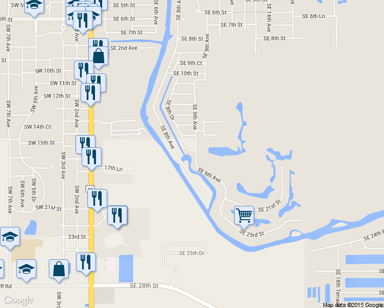 map of restaurants, bars, coffee shops, grocery stores, and more near 1600 SE 9th Ave in Okeechobee