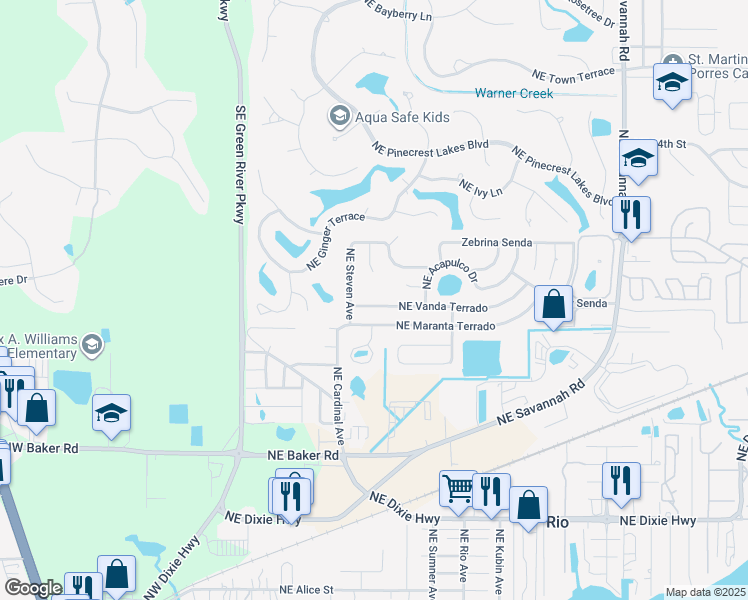 map of restaurants, bars, coffee shops, grocery stores, and more near 405 Northeast Vanda Terrado in Jensen Beach