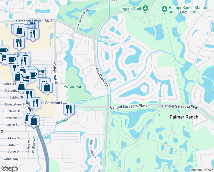 map of restaurants, bars, coffee shops, grocery stores, and more near 7924 McIntosh Road in Sarasota