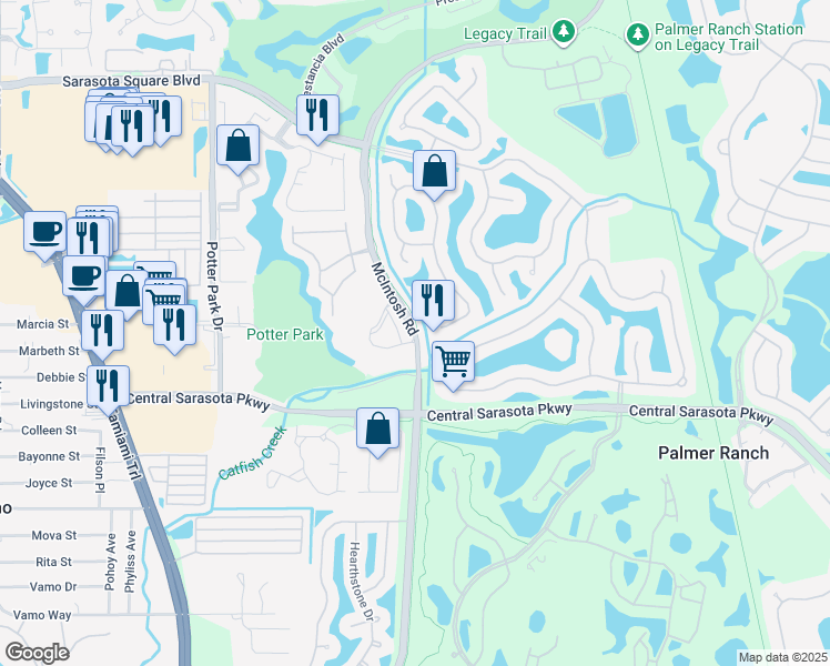 map of restaurants, bars, coffee shops, grocery stores, and more near 7940 McIntosh Road in Sarasota