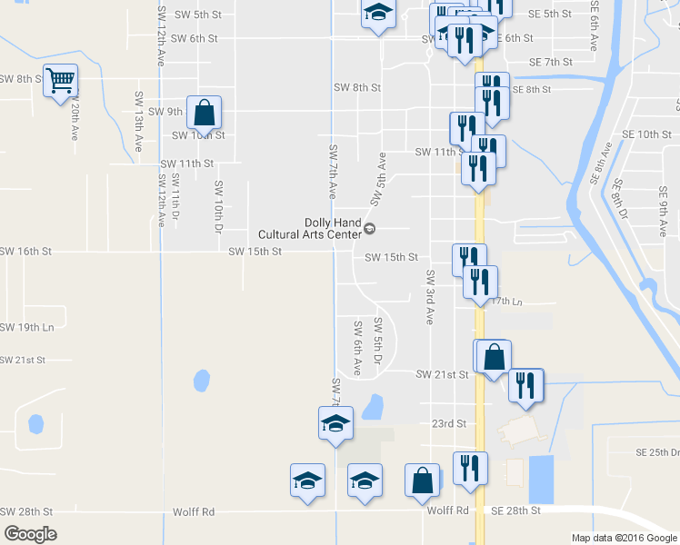 map of restaurants, bars, coffee shops, grocery stores, and more near 1605 Southwest 7th Avenue in Okeechobee