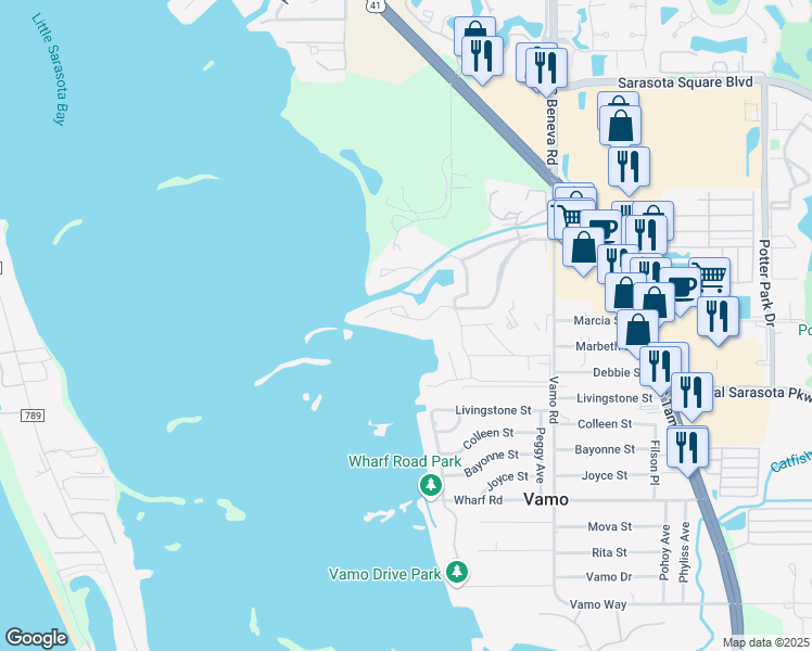 map of restaurants, bars, coffee shops, grocery stores, and more near 259 Pelican Point Drive in Sarasota