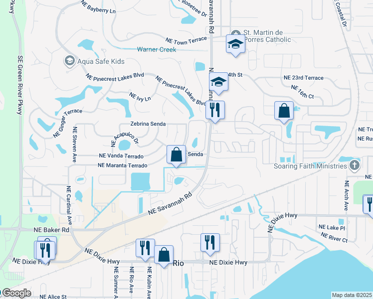 map of restaurants, bars, coffee shops, grocery stores, and more near 1162 Northeast Coy Senda in Jensen Beach