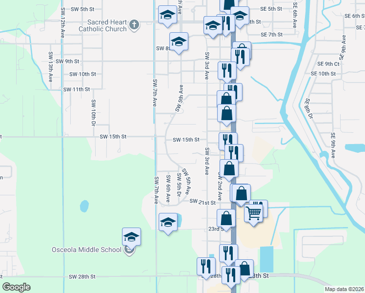 map of restaurants, bars, coffee shops, grocery stores, and more near 504 Southwest 17th Street in Okeechobee