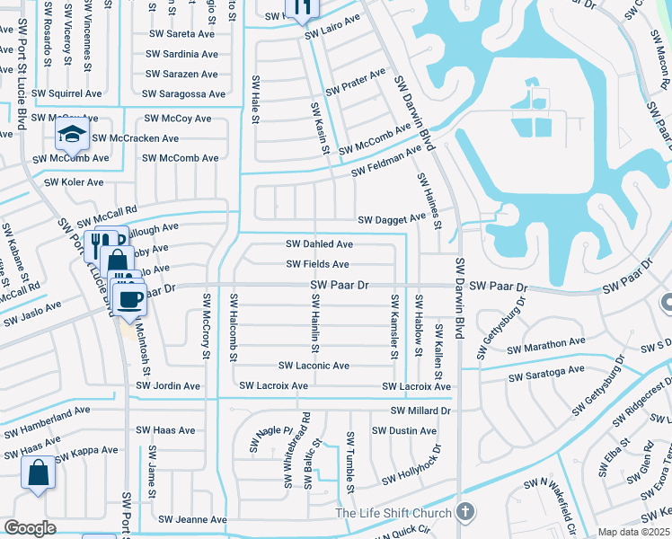 map of restaurants, bars, coffee shops, grocery stores, and more near 474 Southwest Fields Avenue in Port St. Lucie
