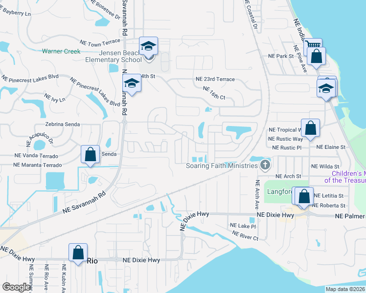 map of restaurants, bars, coffee shops, grocery stores, and more near 616 Tahiti Boulevard in Jensen Beach