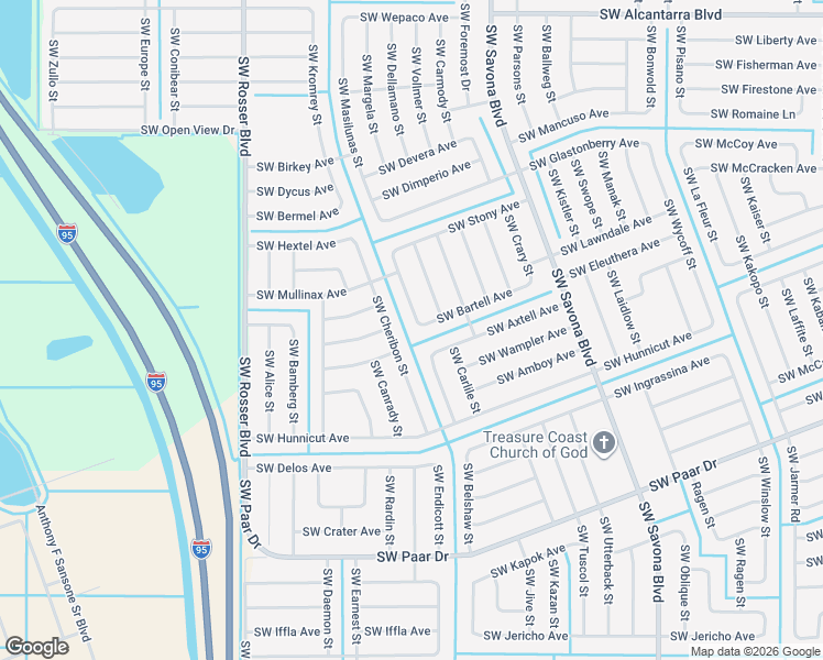 map of restaurants, bars, coffee shops, grocery stores, and more near 1485 Southwest Axtell Avenue in Port St. Lucie