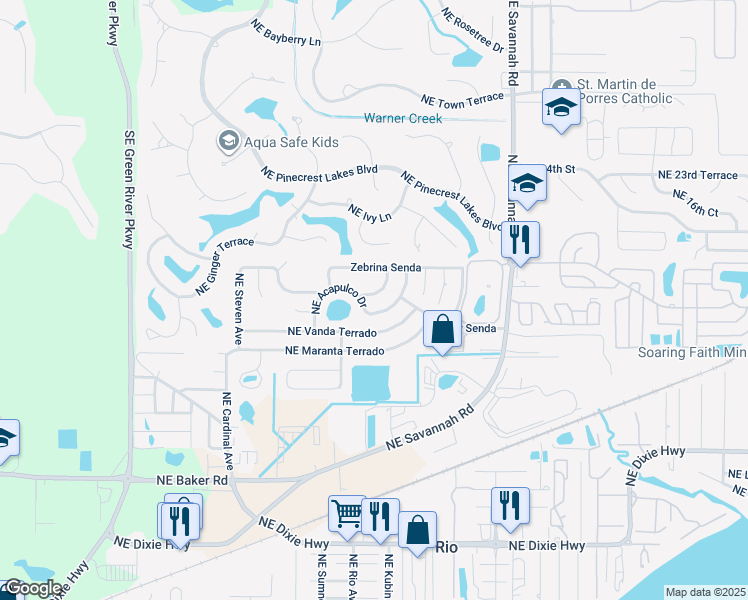 map of restaurants, bars, coffee shops, grocery stores, and more near 1926 Northeast San Carlos Calle in Jensen Beach