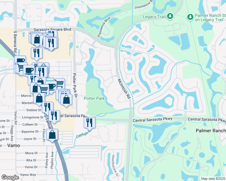 map of restaurants, bars, coffee shops, grocery stores, and more near 8450 McIntosh Road in Sarasota