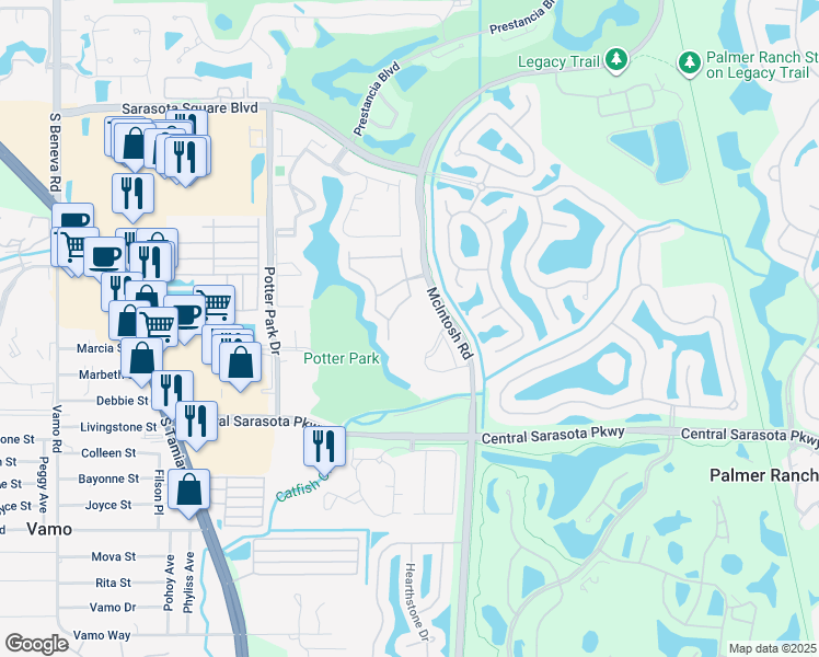 map of restaurants, bars, coffee shops, grocery stores, and more near 8450 McIntosh Road in Sarasota